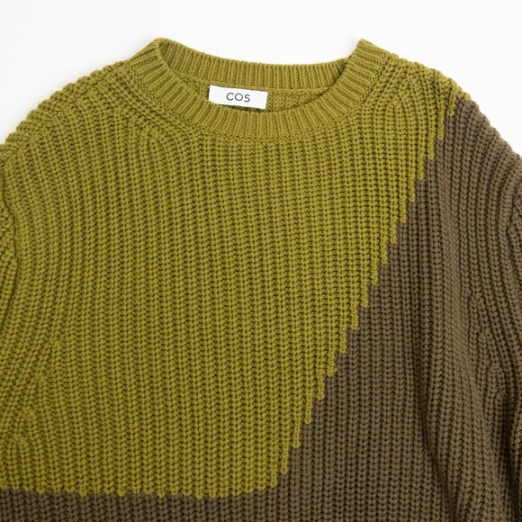 COS Two-Tone Knitted Jumper Wool Blend Chunky Sweater Green - Picture 4 of 13
